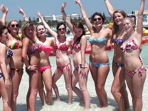 Bunch of beautiful girls sexy at the beach
