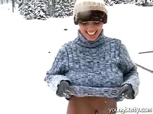 Big boobs in the snow